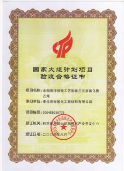 2008年获得国家火炬计划项目验收合格证书